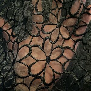 Fabric clear out - black embroidered flowers 57”x61.5”